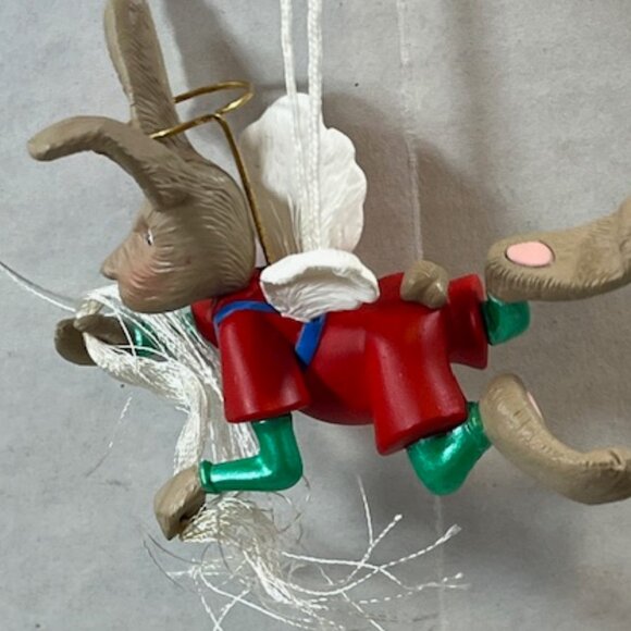 VTG 1994 Hallmark Keepsake Flying "Angel Hare" w/Brass Halo Christmas Ornament - Picture 8 of 14